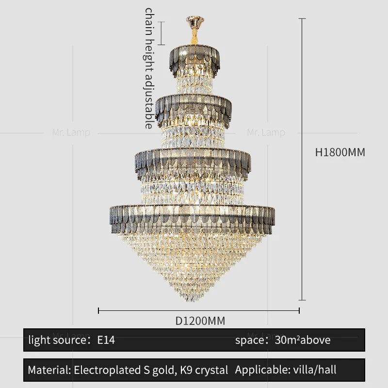 European Duplex Villa Crystal Chandelier Loft LED Light