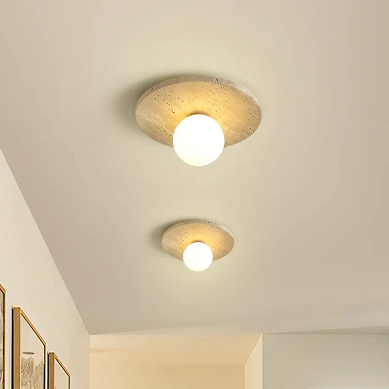 Yellow Travertine Glass Stone LED Ceiling Lamp