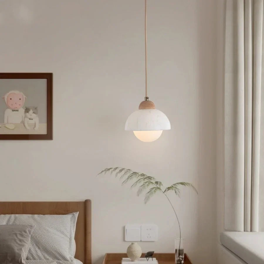 Afralia™ White Marble LED Pendant Lamp Natural Wood Nordic Modern Hanging Light