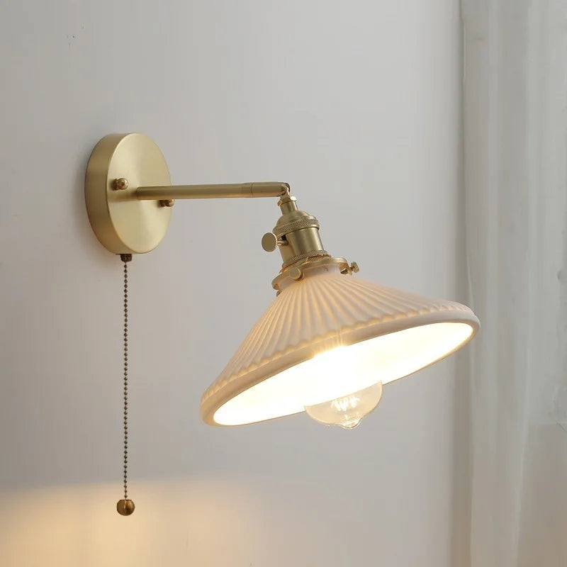 Ceramic LED Wall Light with Pull Chain Switch for Bedroom Bathroom Living Room