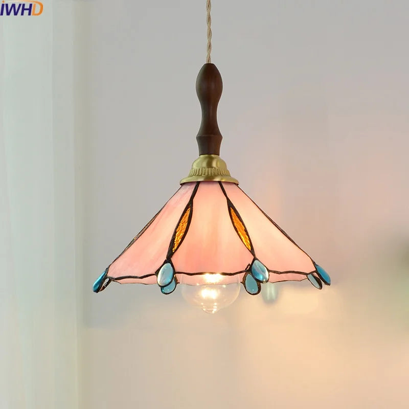 Pink Glass LED Pendant Lights Copper Modern Hanging Lamp Home Decor