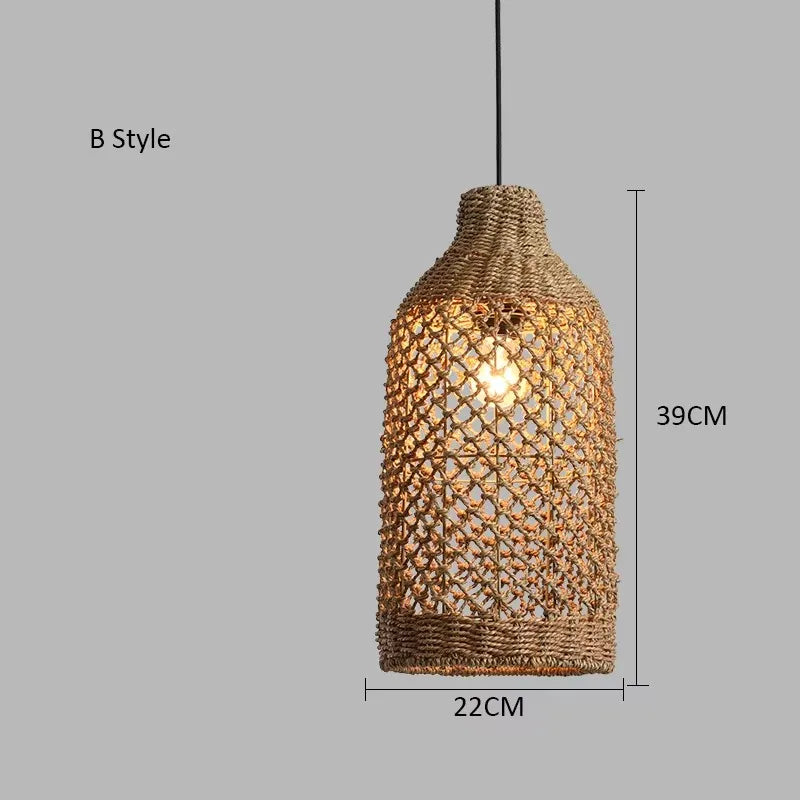 Hand-woven Natural Rattan Chandelier Pendant Light for Living Room Décor