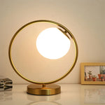 LED Brass Glass Table Lamp for Bedside Reading Desk - Modern Round Ring Design