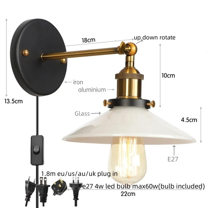 LED Wall Lights: Industrial Style Bedside Lamp for Kitchen, Reading, Cafe - White Class