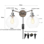 Retro LED Wall Light with Pull Chain Switch, 2 Heads Sconce for Living Room