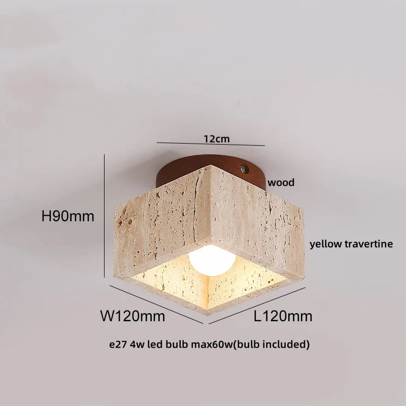 Yellow Travertine Stone LED Ceiling Light Fixture White Glass Ceiling Lamp