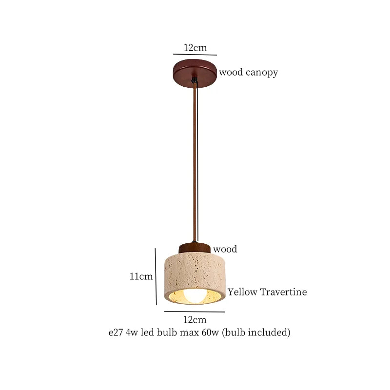 Travertine LED Hanging Lamp for Bedroom Living Room Bar | Japanese Wabi Sabi Pendant Lighting