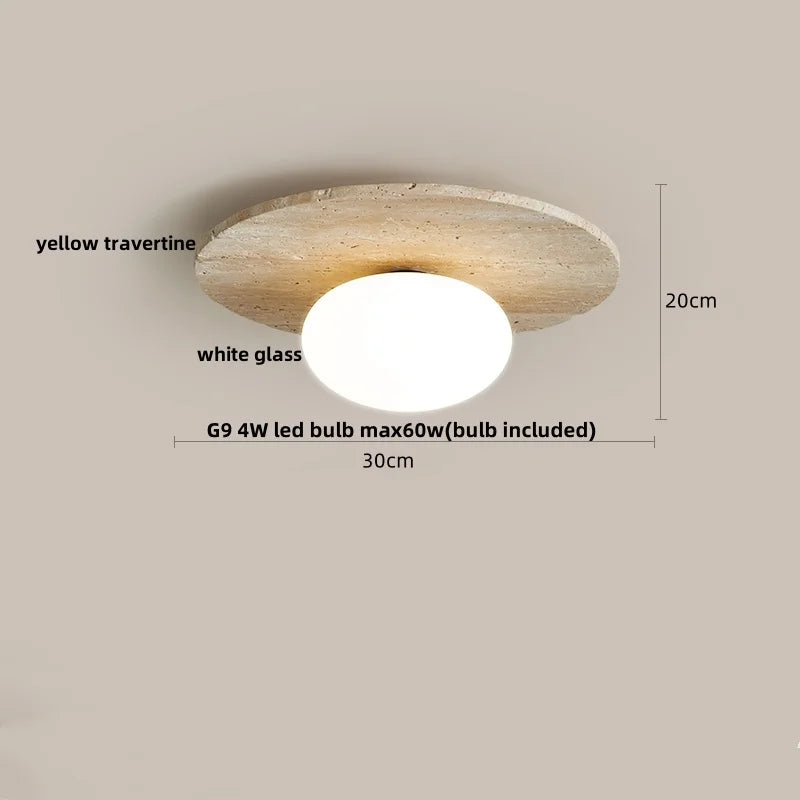 Ellipse Stone LED Ceiling Light Natural Travertine Lamp Plafon