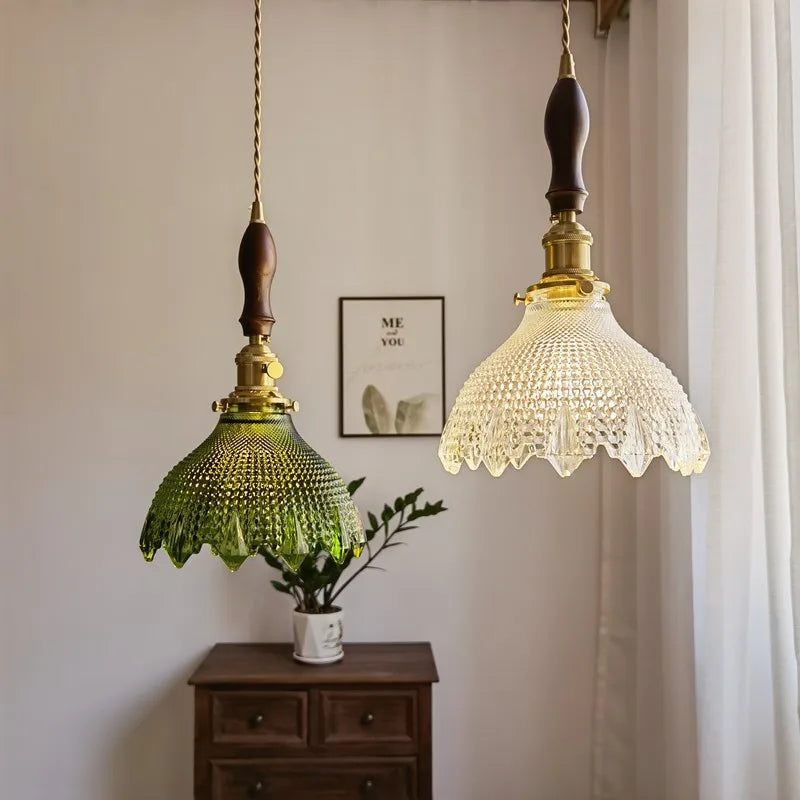 Japanese Style Green Glass LED Pendant Chandelier for Home Decor