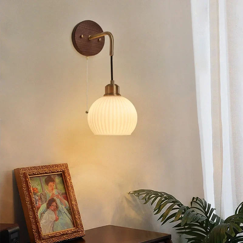 Copper Adjustable LED Wall Light; Modern Pull Chain Switch Glass Stair Lights