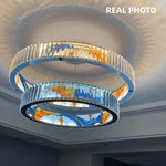 Circle Steel LED Pendant Chandelier, Modern Dimmable Lighting for Living Room Home Decor