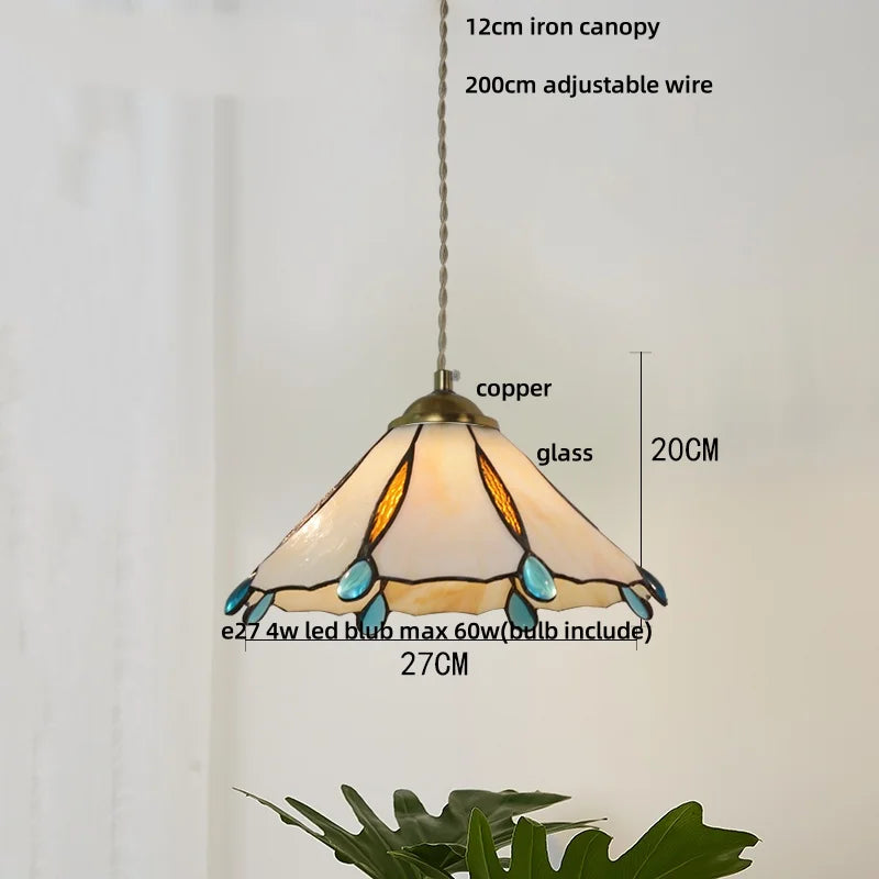 Afralia™ Tiffany Style Wood Globe Glass LED Pendant Light Fixture for Home Lighting