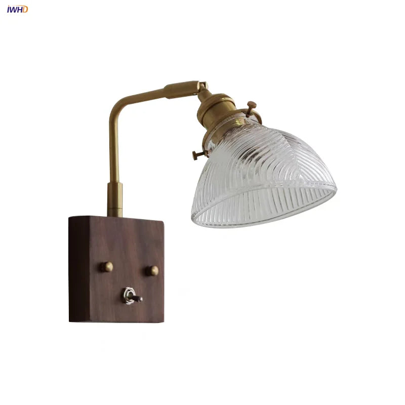 Clear Glass LED Wall Light Walnut Copper Stair Fixture