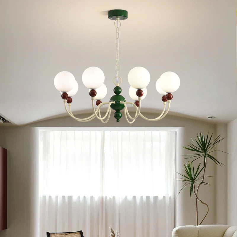 Modern Cream Green Glass Chandelier for Bedroom Living Room Kitchen