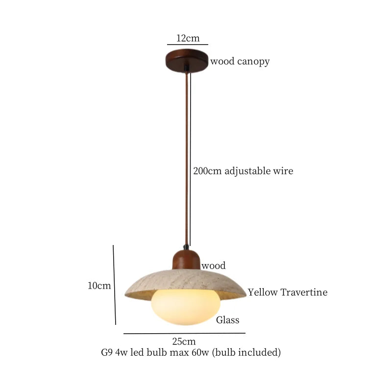 Travertine LED Hanging Lamp for Bedroom Living Room Bar | Japanese Wabi Sabi Pendant Lighting