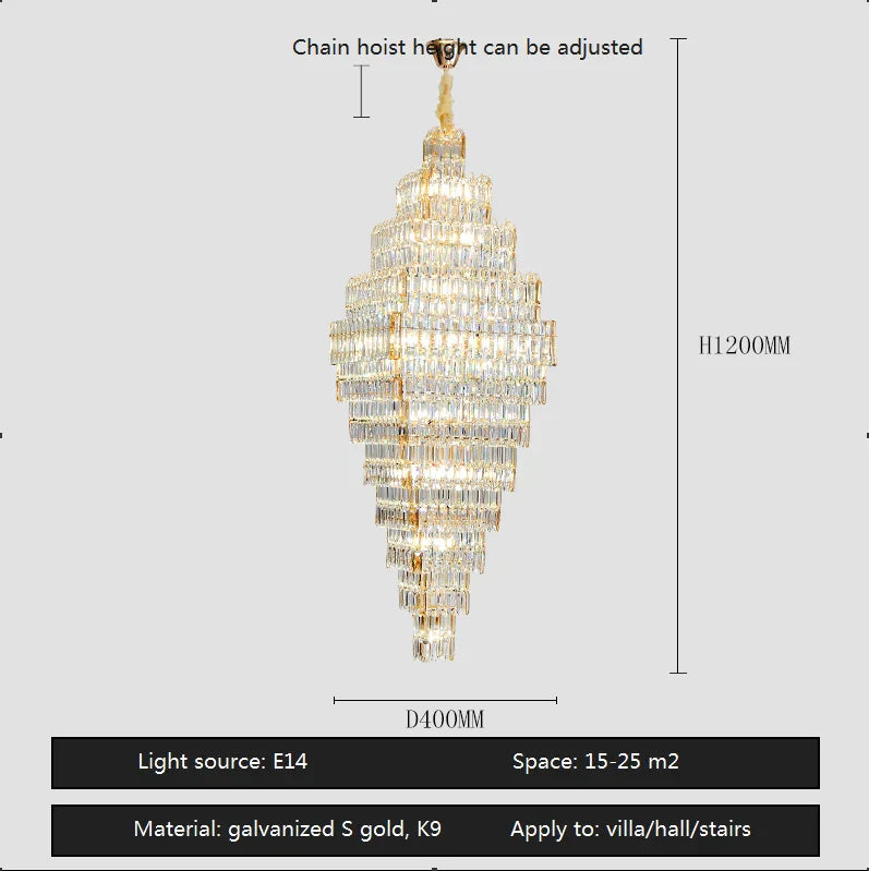 AFRALIA Crystal Large Chandelier for Villa Duplex Loft Stairs Living Room Hall.