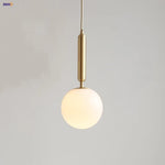 White Glass LED Pendant Lamp Copper Adjustable Hanging Light
