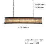 Crystal Rectangle Chandelier: Classic Retro Nordic Ceiling Hanglamp for Dining Room.