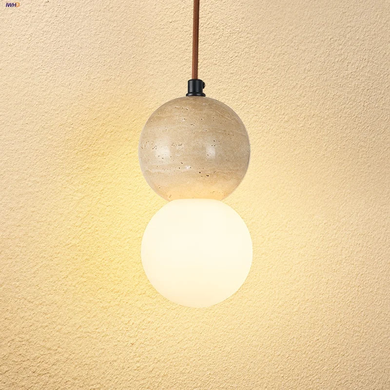 LED Gourd Pendant Light Aisle Hotel Living Room Fixture Glass Travertine Hang Lamp