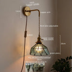 Copper Glass Pull Chain LED Wall Sconce for Indoor Living Room Stairway Lighting