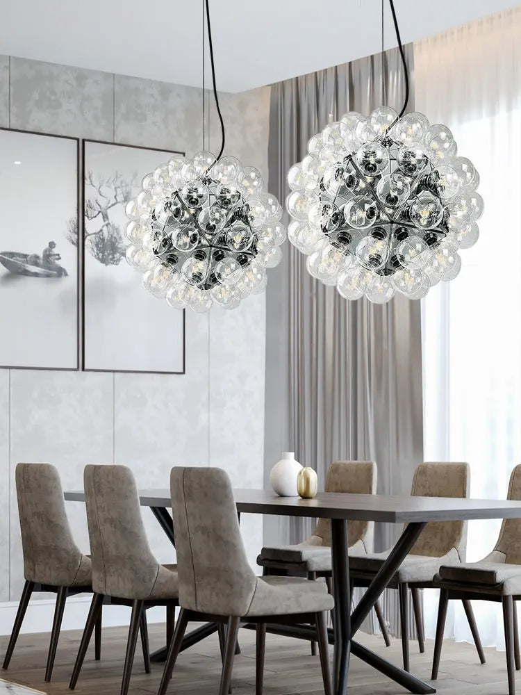 Clear Glass Bubble G4 LED Dandelion Chandelier - Gold/Silver/Black Hardware