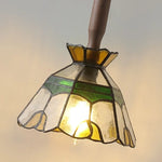 Tiffany Style Glass LED Pendant Lights with Walnut Wood and Adjustable Wire