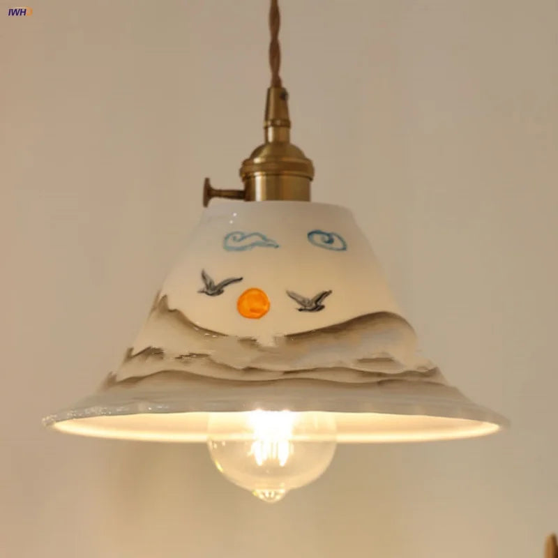 Ceramic Copper Pendant Light Bar Coffee Kitchen E27 Knob Switch LED Fixture