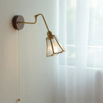 Copper Rotate Arm LED Wall Light: Clear Glass Walnut Bedside Lamp