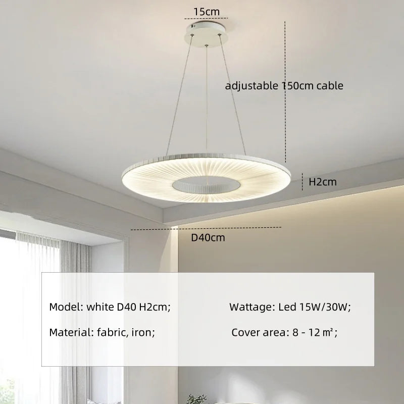 Afralia™ White Pleated Fabric Ferris Wheel Pendant Chandelier - Modern Nordic Indoor LED Lighting