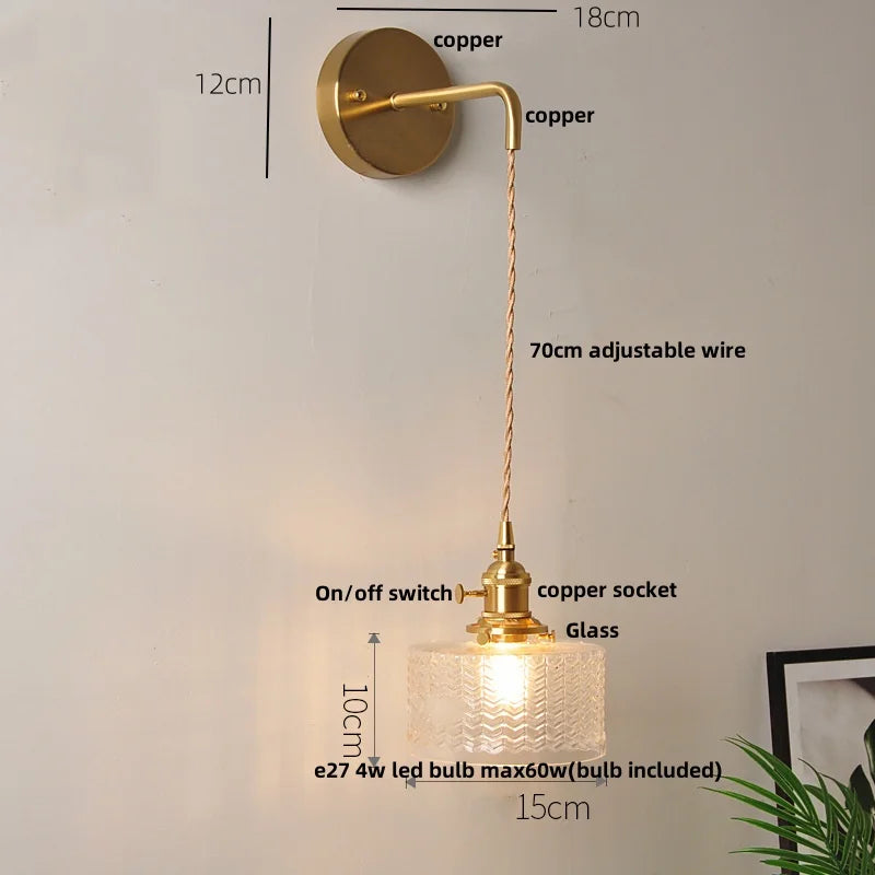 Clear Glass LED Wall Light with Pull Chain Switch for Modern Decor
