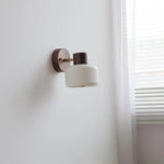Walnut Wood LED Wall Sconce, Nordic Modern Bathroom Mirror Light, White Ceramic Rotate