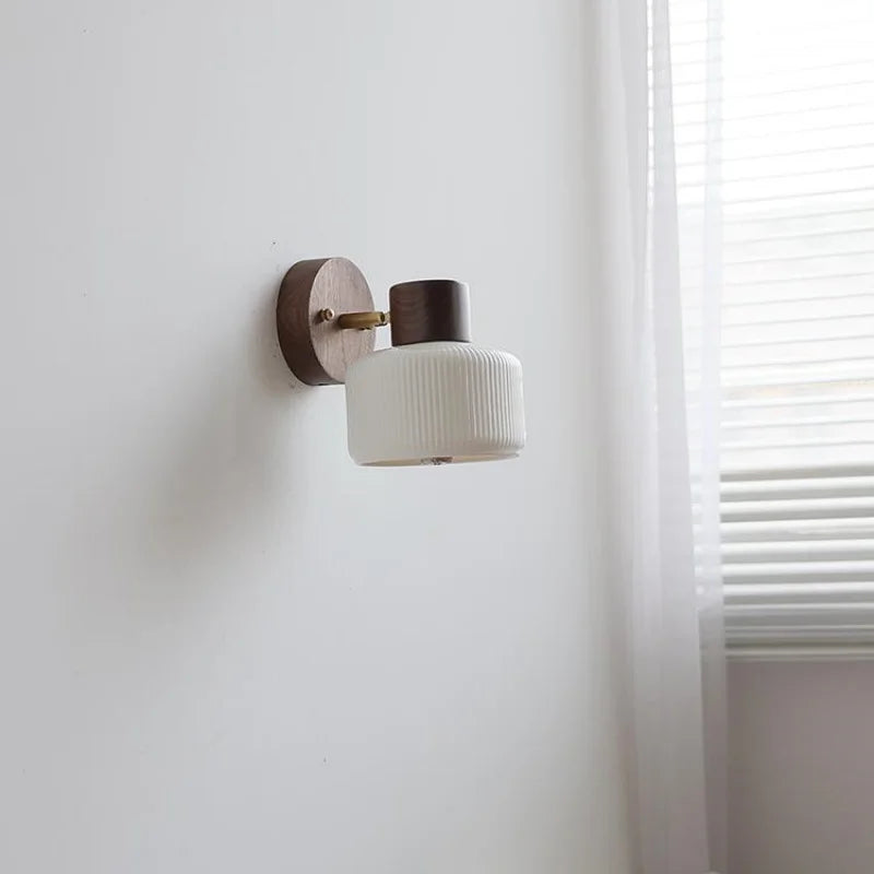 Walnut Wood LED Wall Sconce Ceramic Rotate Modern Bathroom Mirror Light