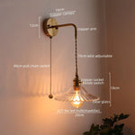 Copper Glass Pull Chain LED Wall Sconce for Indoor Living Room Stairway Lighting