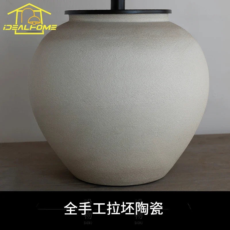 Wabi-sabi Ceramic Rattan Weave Table Lamp LED E27 for Living Room Bedroom Hotel