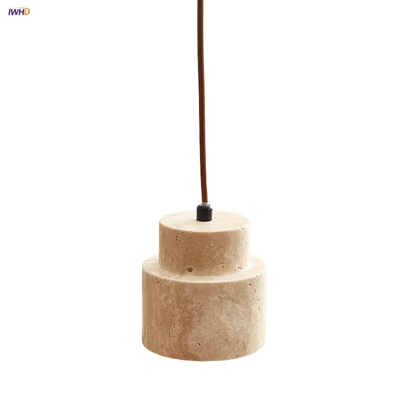Yellow Travertine LED Pendant Light: Wabi Sabi Dining Room Decor