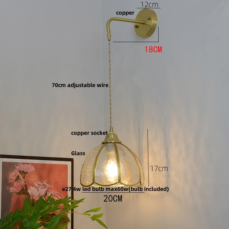 Glass Brass LED Wall Sconce Vintage Vanity Light Wandlamp