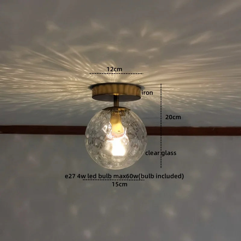 Amber Glass LED Ceiling Lights Modern Home Lighting Copper Socket