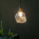 Afralia™ Stone Glass LED Pendant Light Japanese Vintage Copper Hanging Lamps