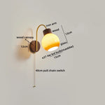 LED Wall Sconce Pull Chain Switch Modern Stair Lights Glass Wood