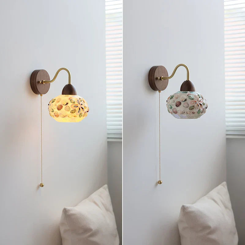 Shell Glass LED Wall Light Tiffany Style Bedside Lamp