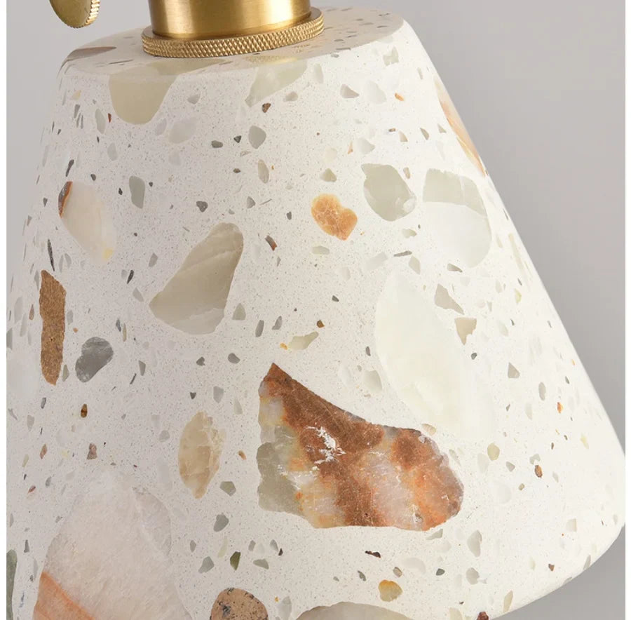 Afralia™ White Terrazzo Stone Copper LED Pendant Light Fixture - Wabi Sabi Design