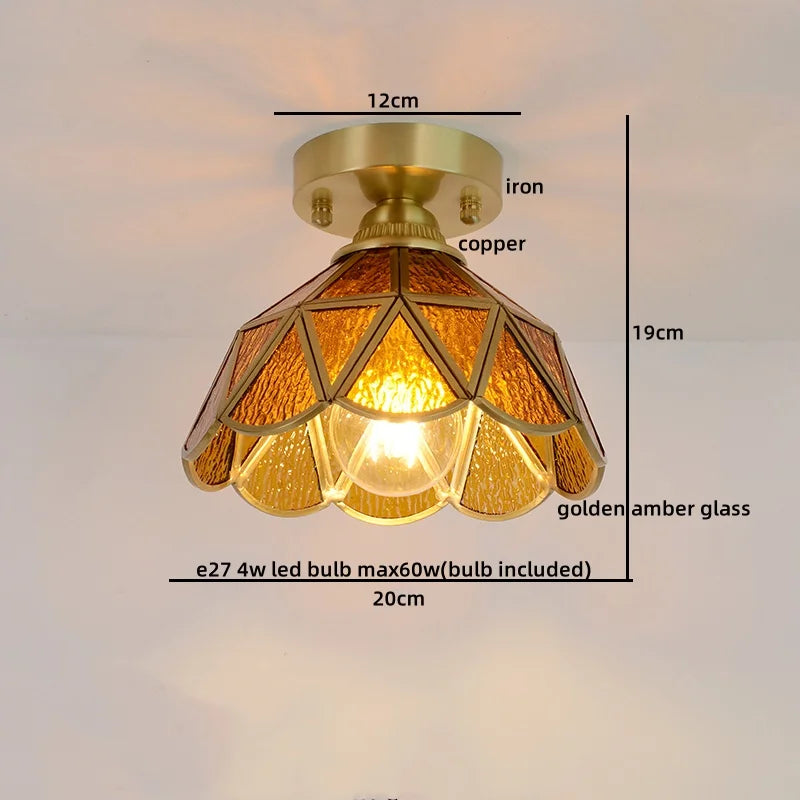 Glass Copper LED Ceiling Light - Nordic Home Lighting Fixture