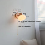 Amber Glass LED Wall Sconce Nordic Modern Wood Pull Chain Switch Stair Light