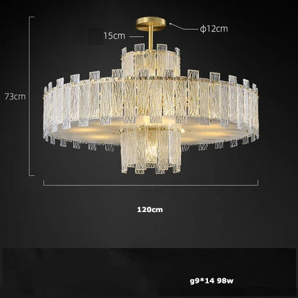 Art Deco Golden Copper Glass Chandelier LED Lighting Fixture