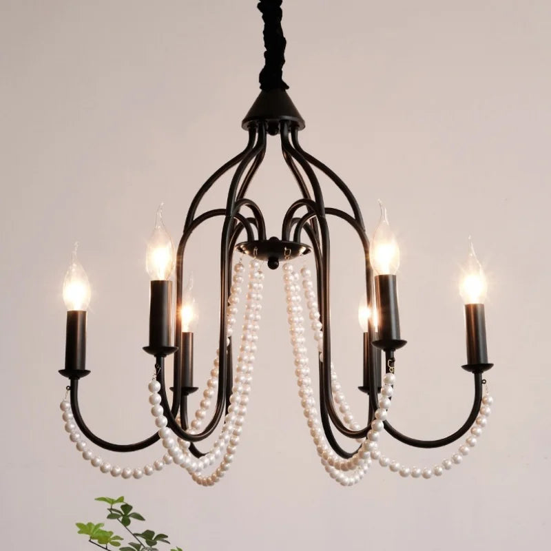 Black E14 Candle Chandelier: French Living Room Pendant Lighting for Home Decor