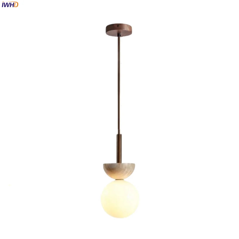 Afralia™ White Glass Ball LED Pendant Lamp Yellow Travertine Nordic Luminaria