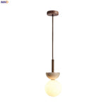 Afralia™ White Glass Ball LED Pendant Lamp Yellow Travertine Nordic Luminaria