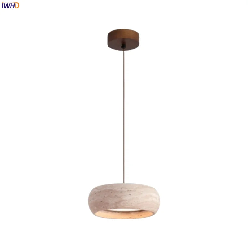 LED Pendant Lamp Yellow Travertine Adjustable Wabi Sabi Light
