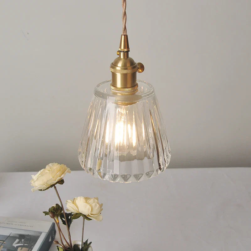 Clear Glass LED Pendant Light Fixture Modern Copper Knob Switch Hang Lamp