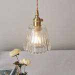 Afralia™ Clear Glass LED Pendant Light Fixture Modern Copper Knob Switch Hang Lamp